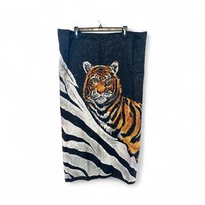 Vintage Black and Orange Tiger & Zebra Print Scarf 33x34